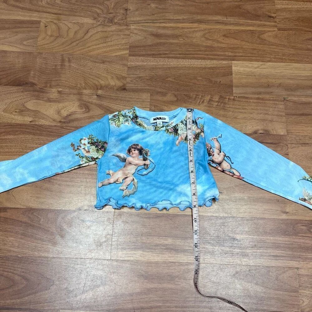 Nova Kids Girls Angel Lettuce Edge Trim Long Sleeve Crop Top Blue Size 2T - Picture 6 of 9